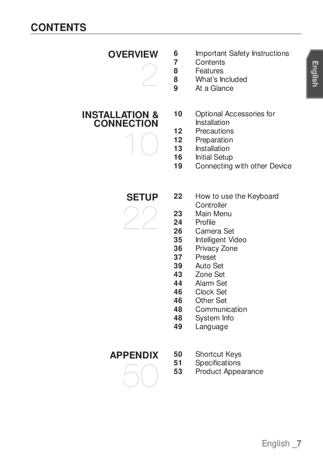 Samsung SCC-C7453P manual Contents 