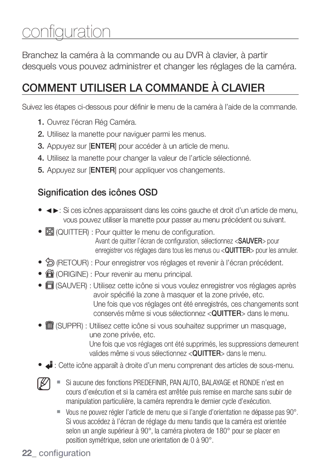 Samsung SCC-C7453P manual Comment Utiliser LA Commande À Clavier, Signification des icônes OSD 