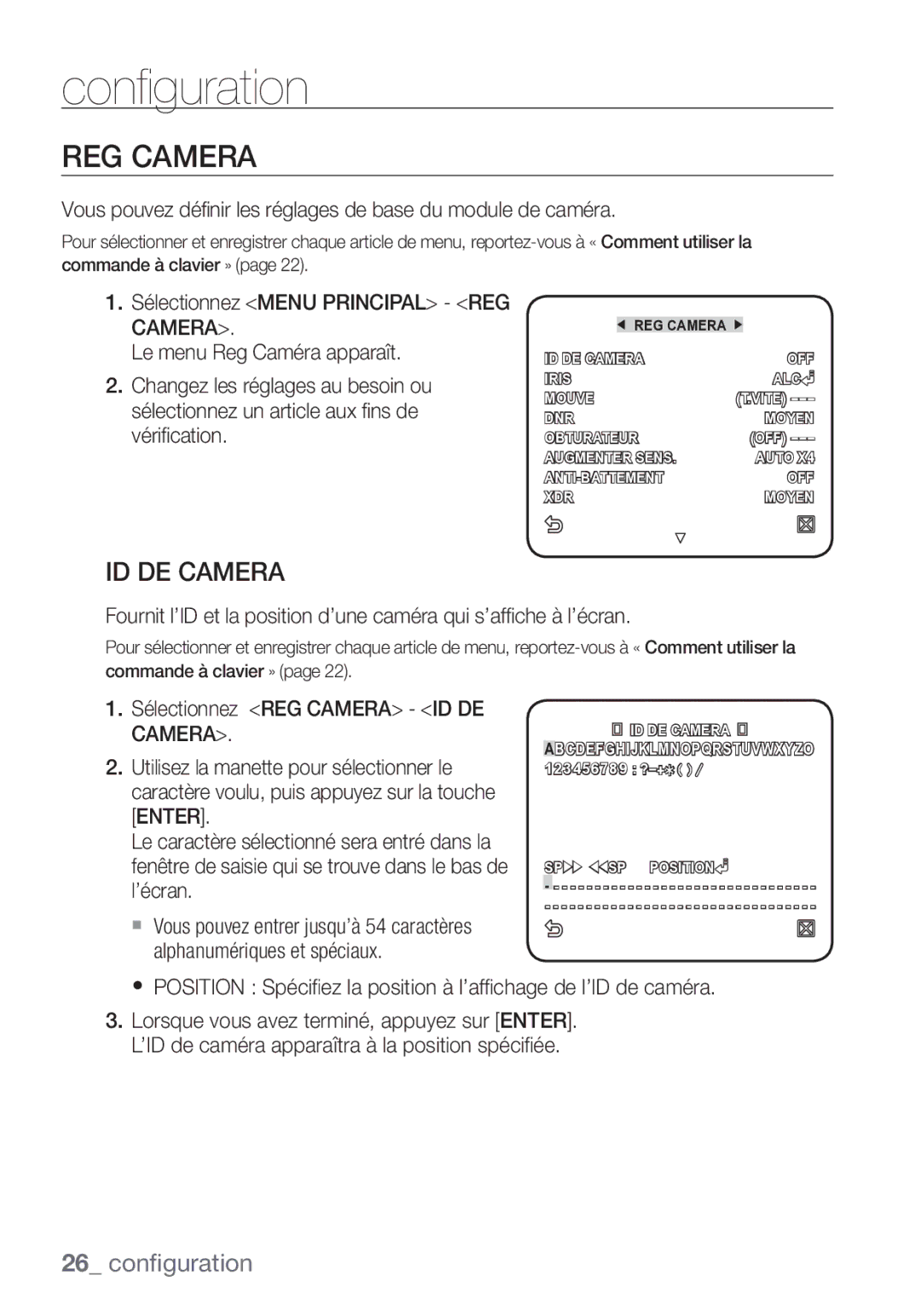 Samsung SCC-C7453P manual REG Camera, ID DE Camera 