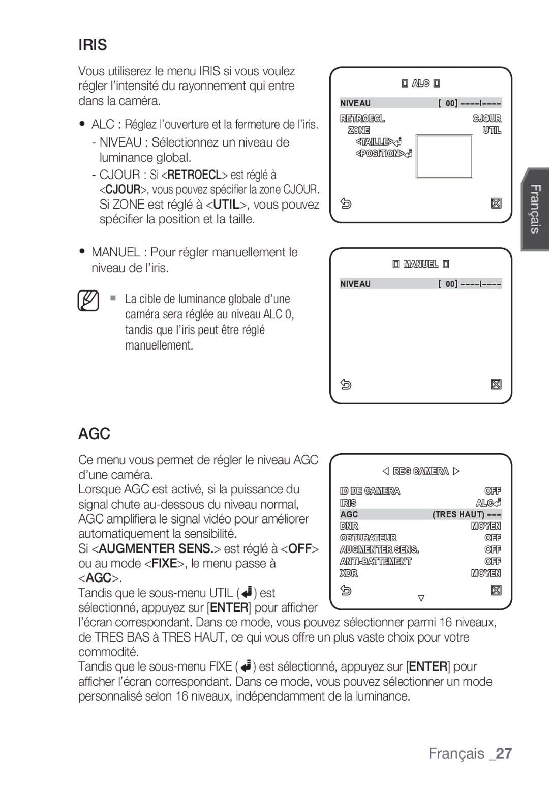 Samsung SCC-C7453P manual Iris, Agc 