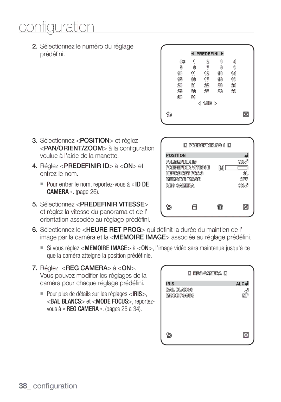 Samsung SCC-C7453P manual Prédéﬁ ni 