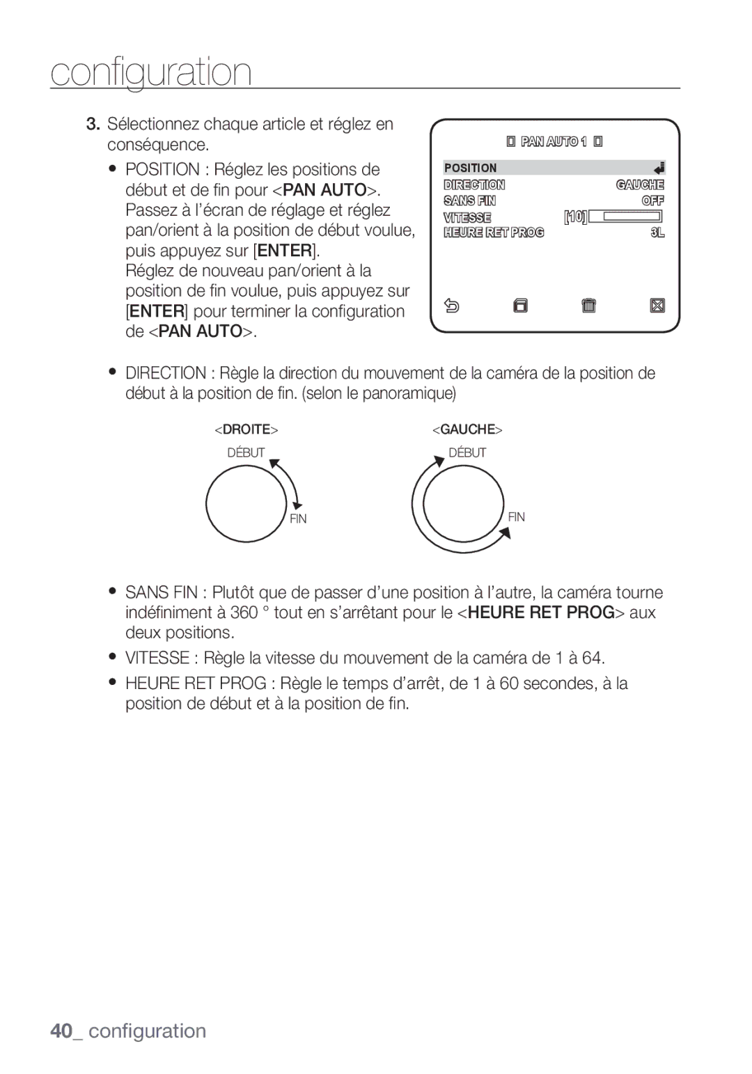 Samsung SCC-C7453P manual Sélectionnez chaque article et réglez en conséquence 