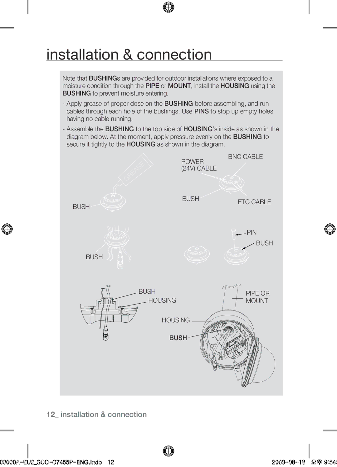 Samsung SCC-C7455P user manual Power BNC Cable Bush 24V Cable, PIN Bush, Housing Mount 