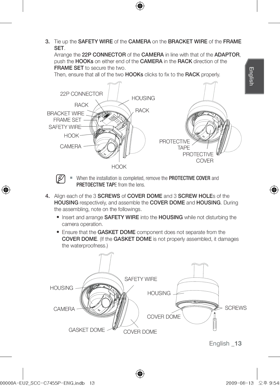 Samsung SCC-C7455P user manual 22P Connector Housing Rack, Frame SET, Hook Protective Camera Tape Cover 