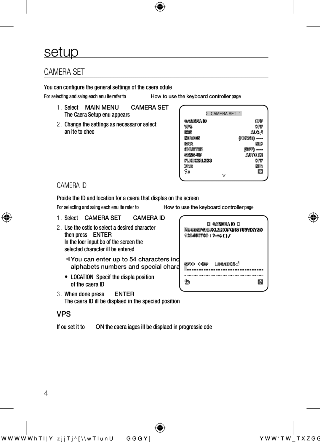 Samsung SCC-C7455P user manual Camera SET, Camera ID, Vps, You can configure the general settings of the camera module 