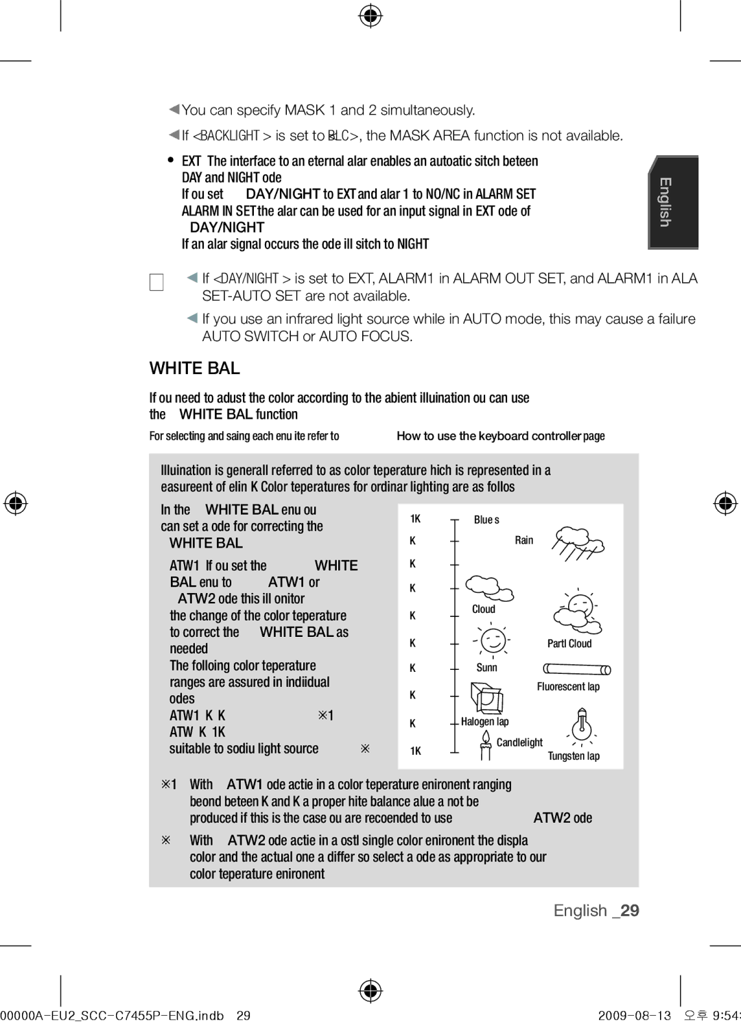 Samsung SCC-C7455P user manual White BAL,  You can specify Mask 1 and 2 simultaneously, SET-AUTO SET are not available 