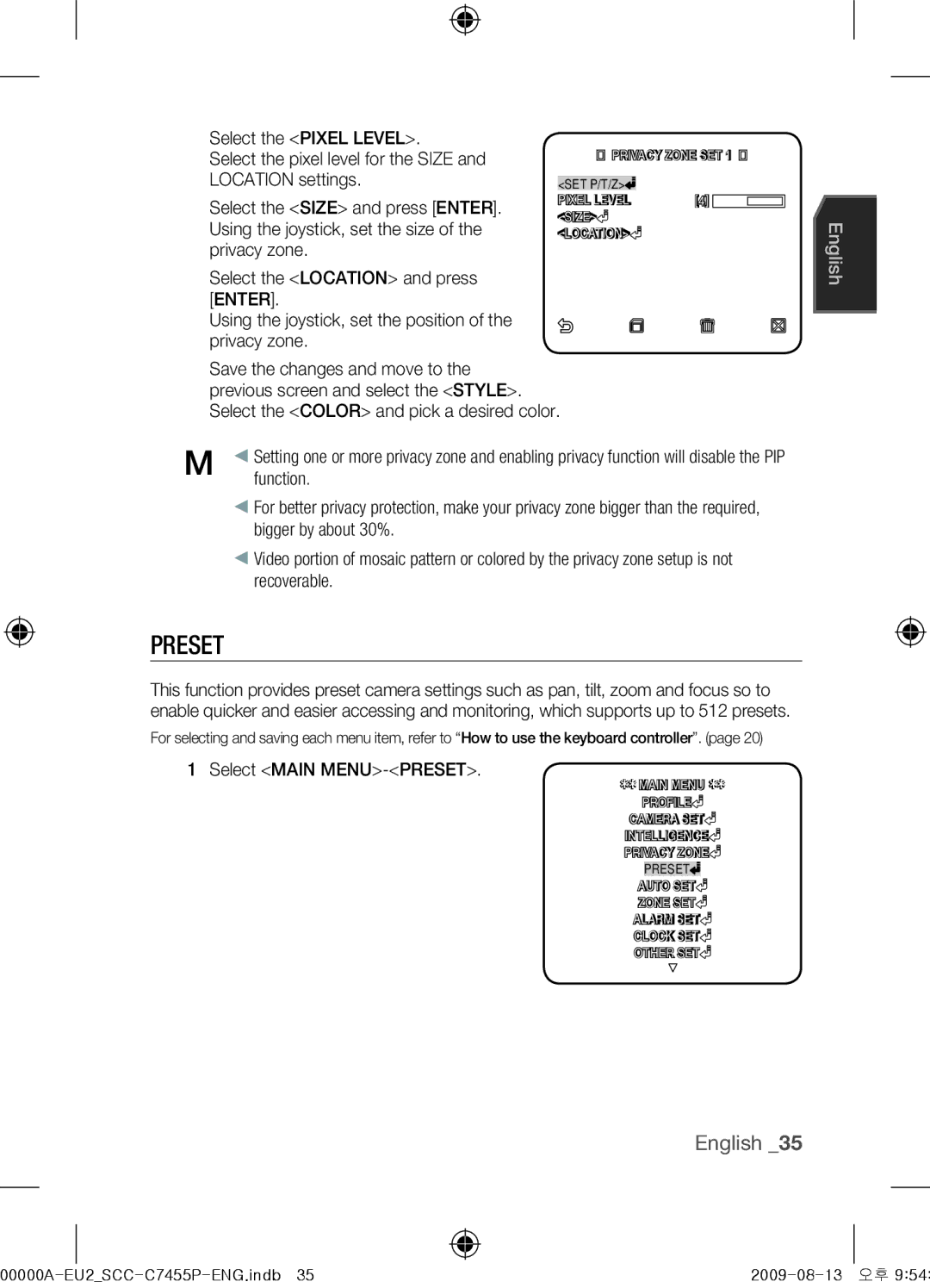 Samsung SCC-C7455P user manual Preset 