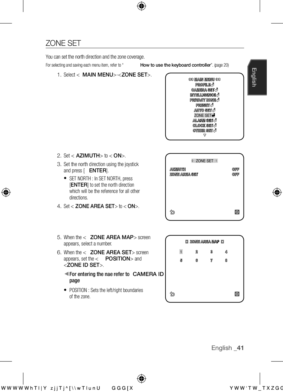 Samsung SCC-C7455P user manual Zone SET, You can set the north direction and the zone coverage, Select Main MENU-ZONE SET 