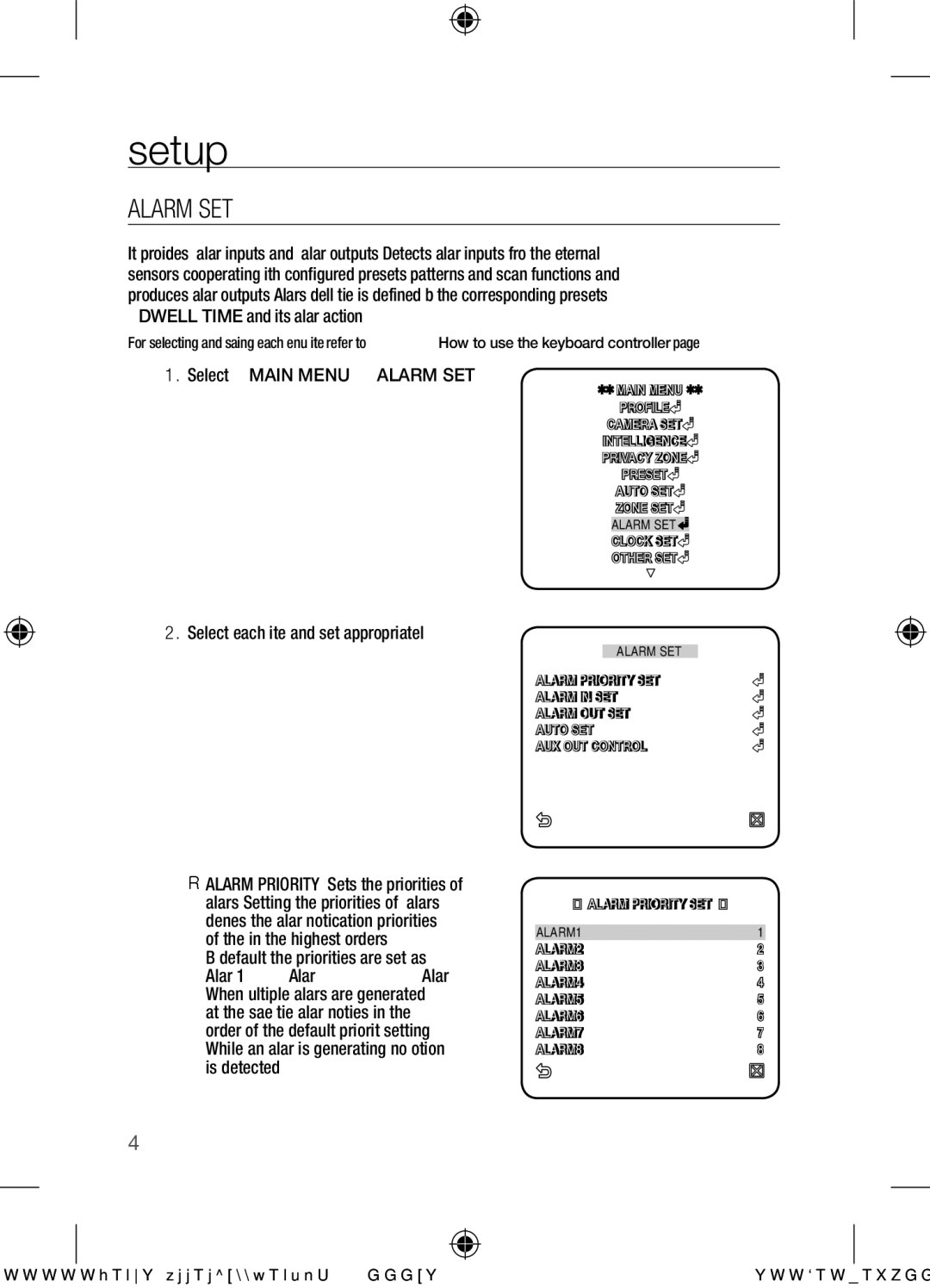 Samsung SCC-C7455P user manual Alarm SET, Select Main MENU-ALARM SET 