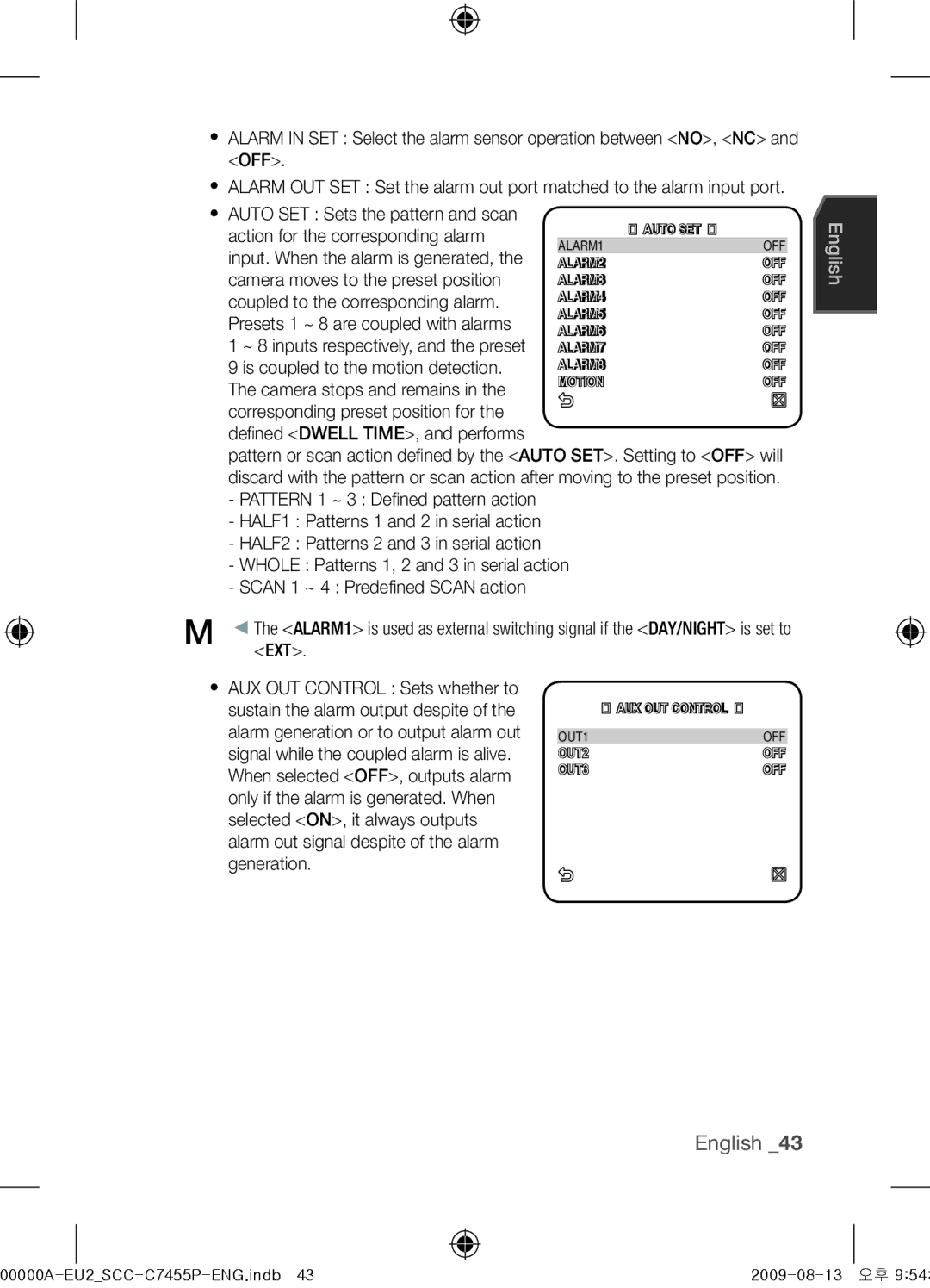 Samsung SCC-C7455P user manual  Auto SET Sets the pattern and scan 