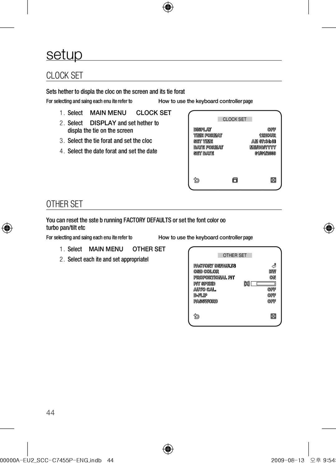 Samsung SCC-C7455P user manual Clock SET, Other SET 