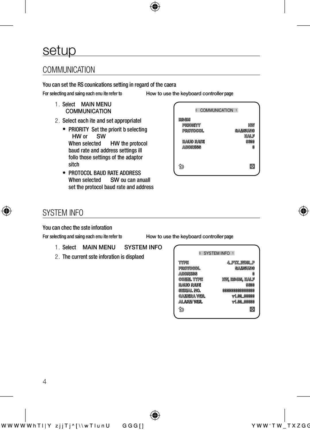 Samsung SCC-C7455P user manual Communication, System Info 