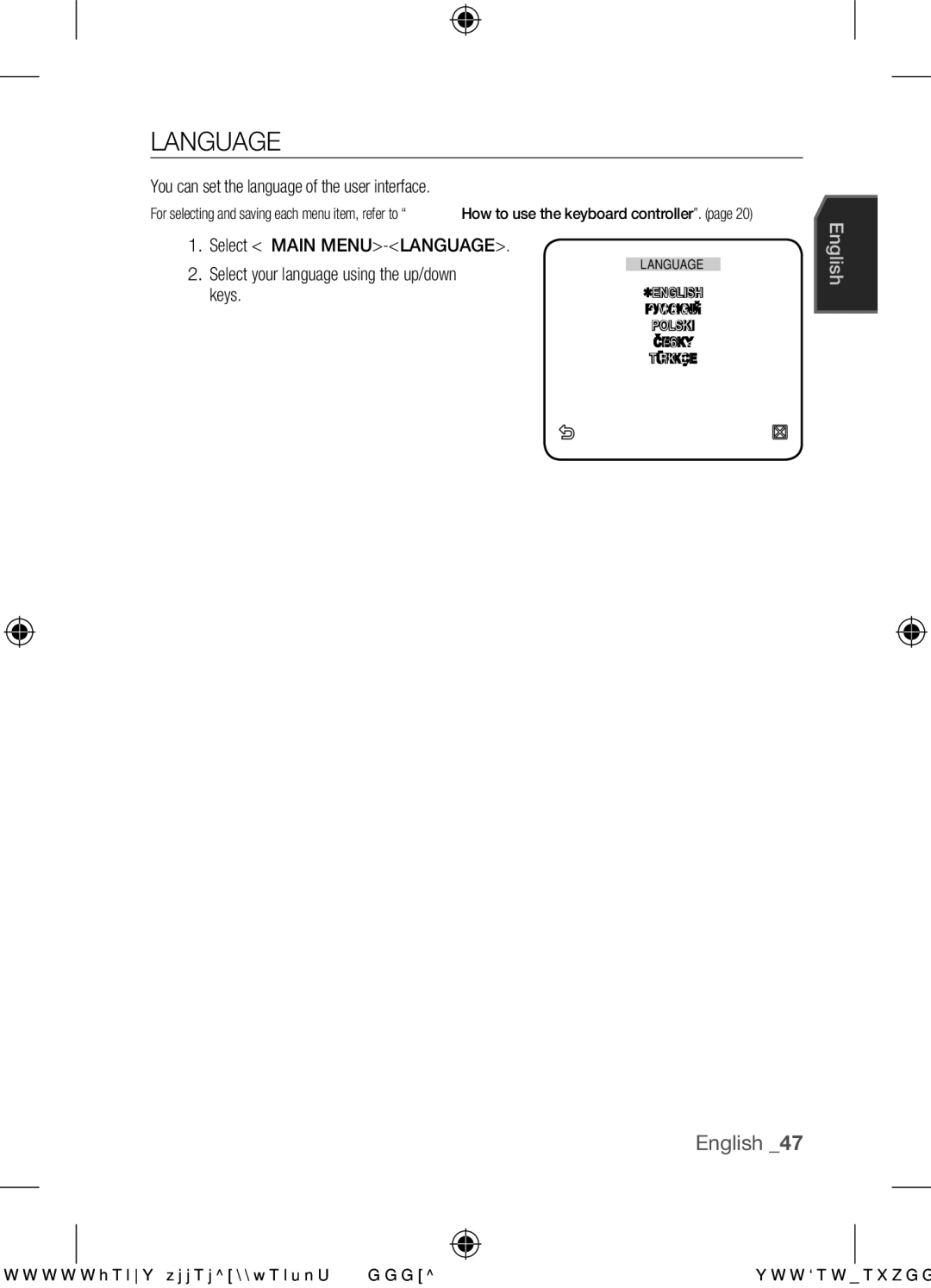 Samsung SCC-C7455P user manual Language, You can set the language of the user interface 