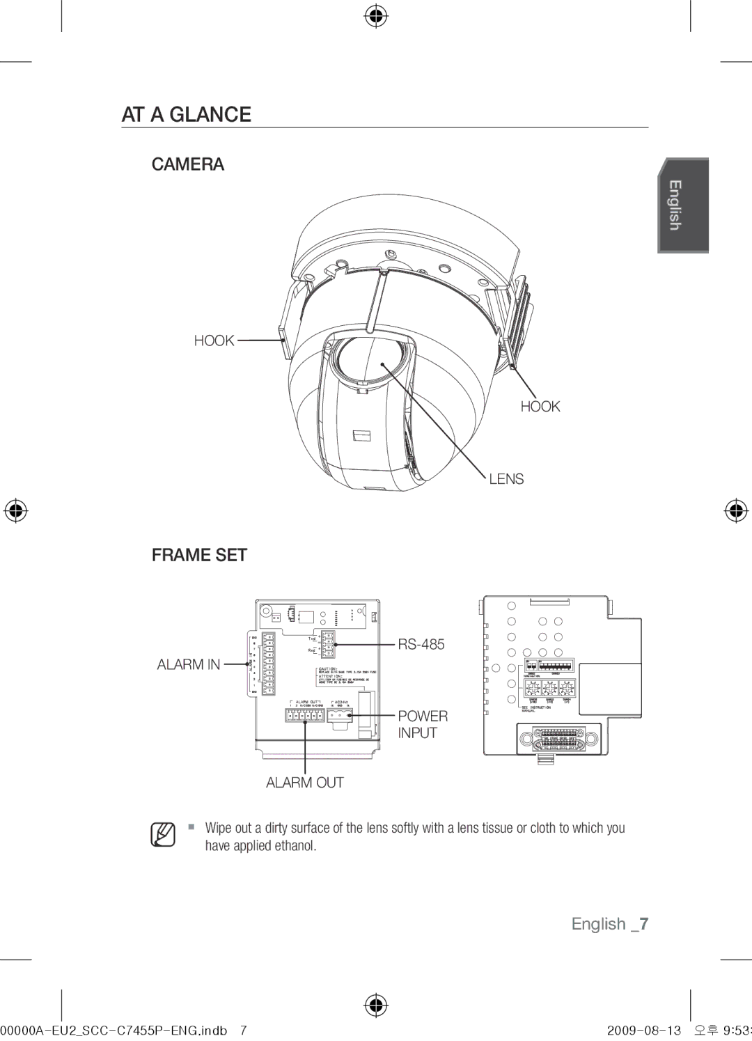 Samsung SCC-C7455P user manual At a Glance, Camera, Frame SET 