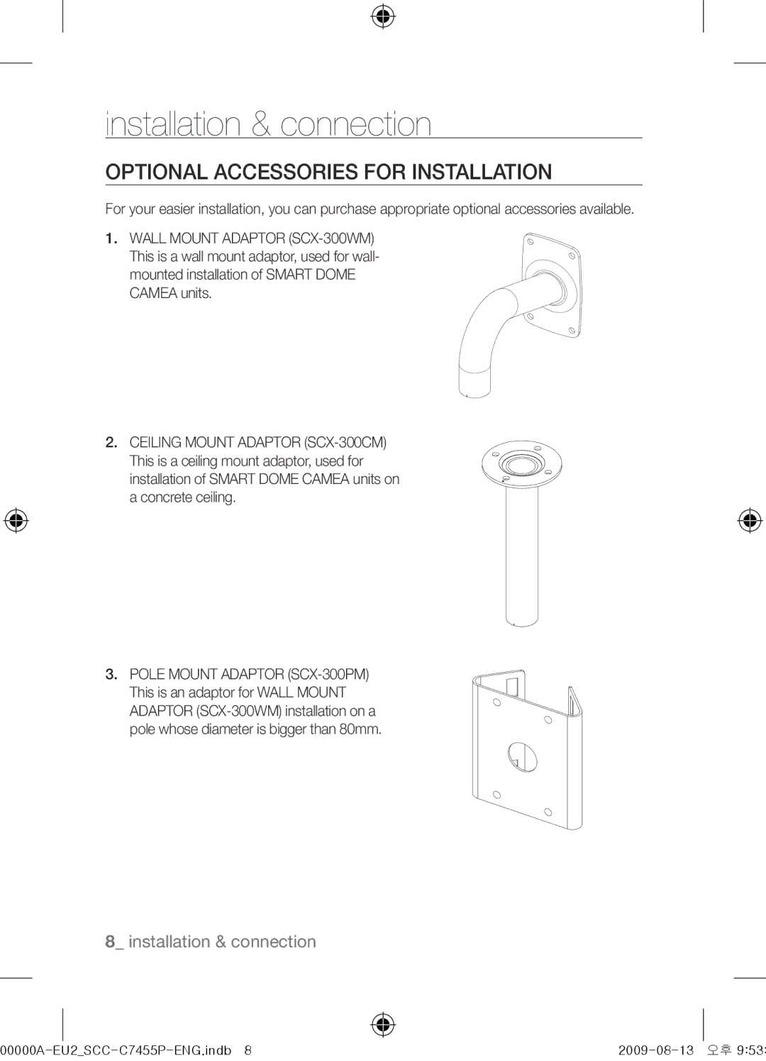 Samsung SCC-C7455P user manual Installation & connection, Optional Accessories for Installation 