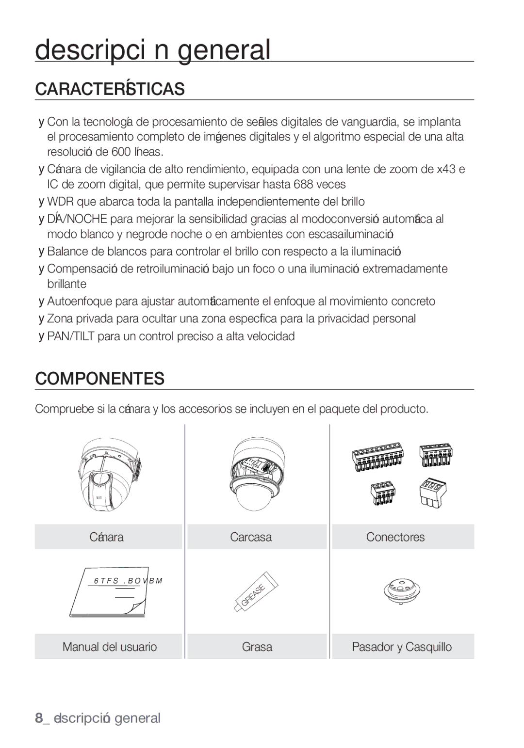 Samsung SCC-C7455P manual Características, Componentes 