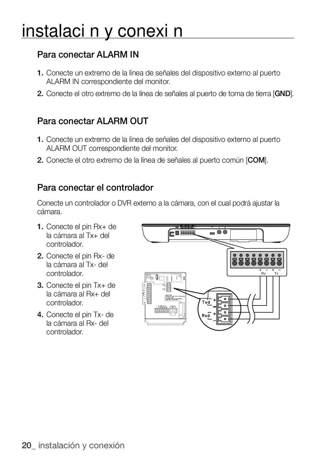 Samsung SCC-C7455P manual Para conectar Alarm OUT, Para conectar el controlador 