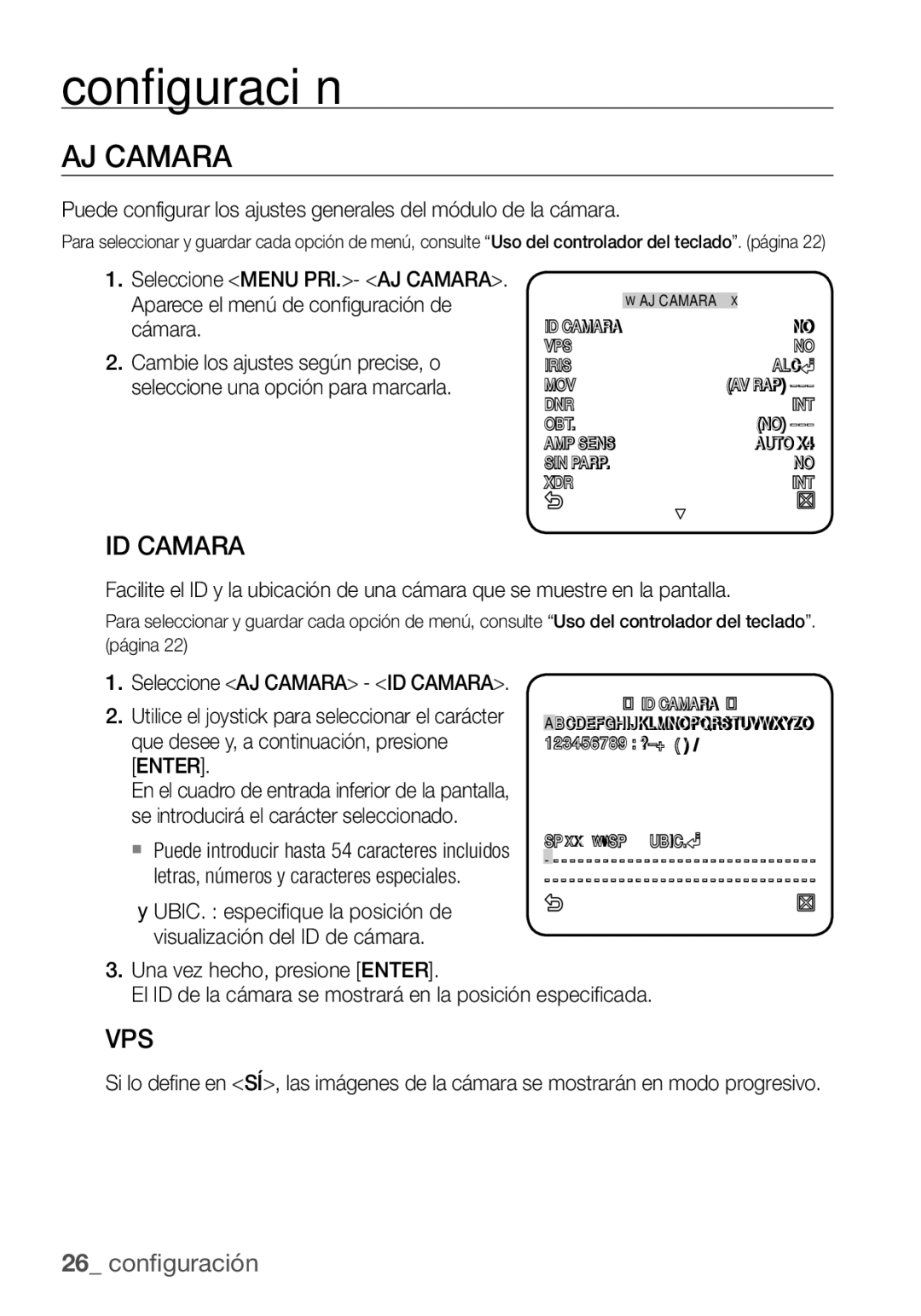 Samsung SCC-C7455P manual AJ Camara, ID Camara 