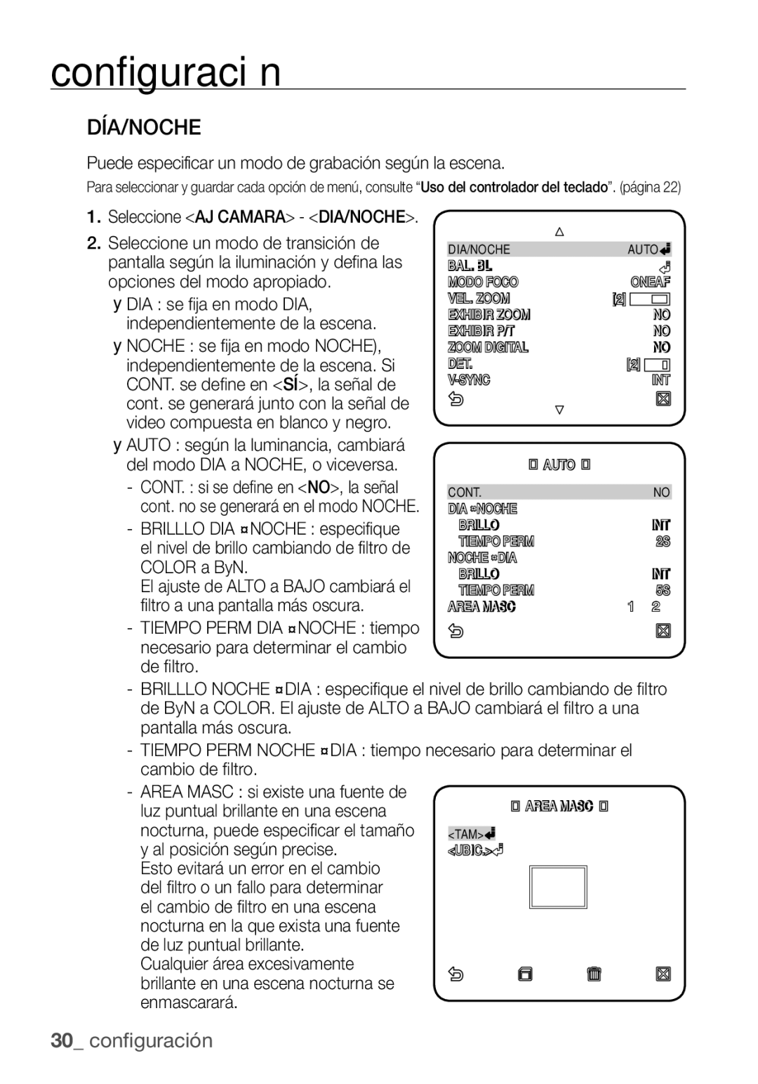 Samsung SCC-C7455P manual Día/Noche, Puede especificar un modo de grabación según la escena 