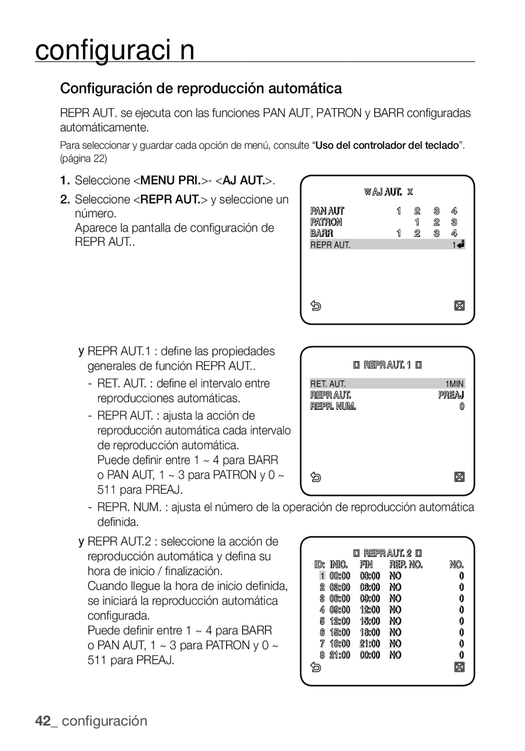 Samsung SCC-C7455P manual Configuración de reproducción automática 