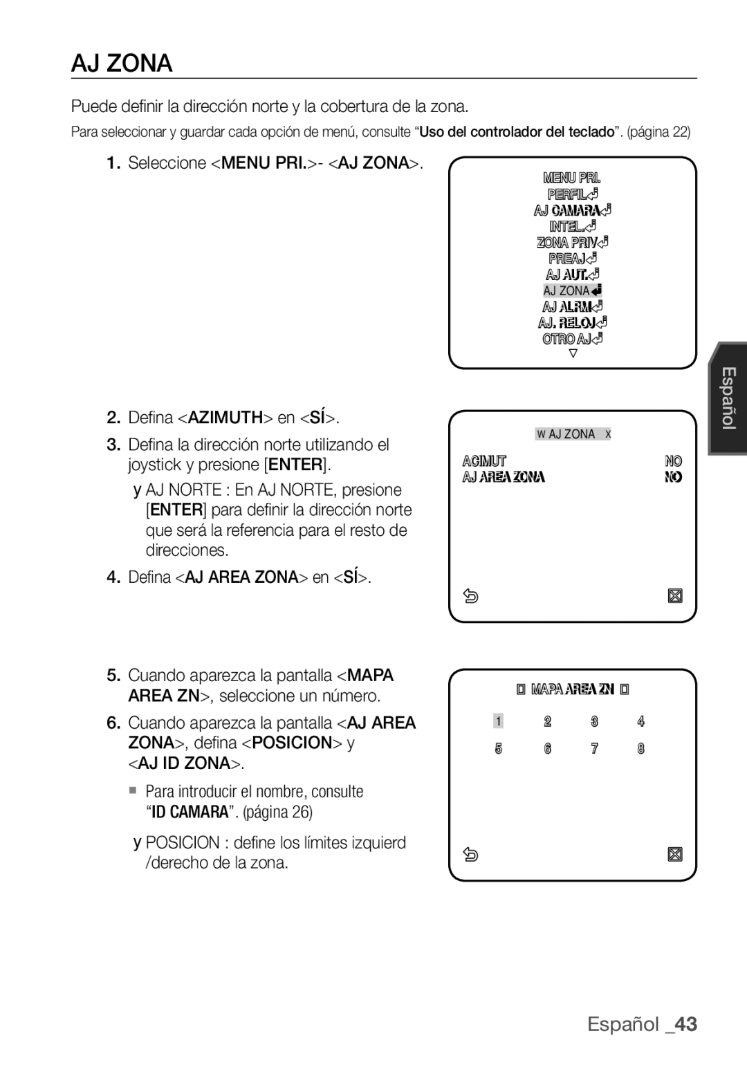 Samsung SCC-C7455P manual AJ Zona, AJ ID Zona 