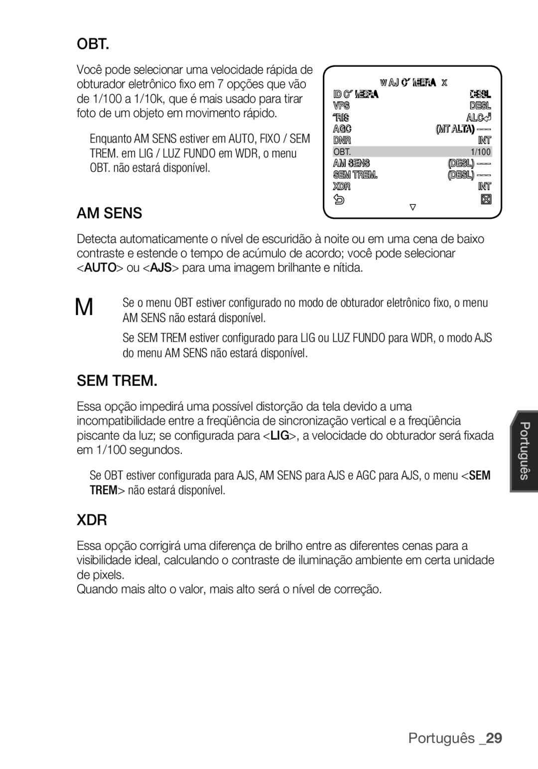 Samsung SCC-C7455P manual AM Sens, SEM Trem 