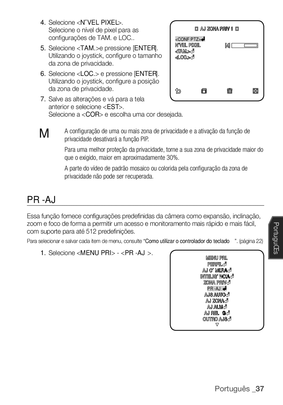 Samsung SCC-C7455P manual Pré-Aj 