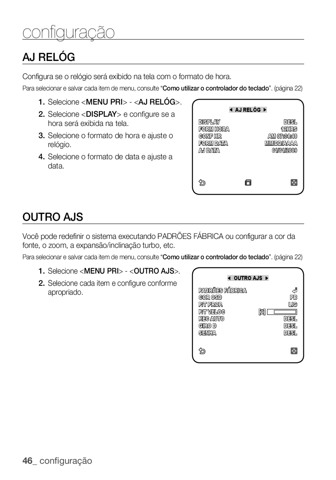 Samsung SCC-C7455P manual AJ Relóg, Outro AJS 