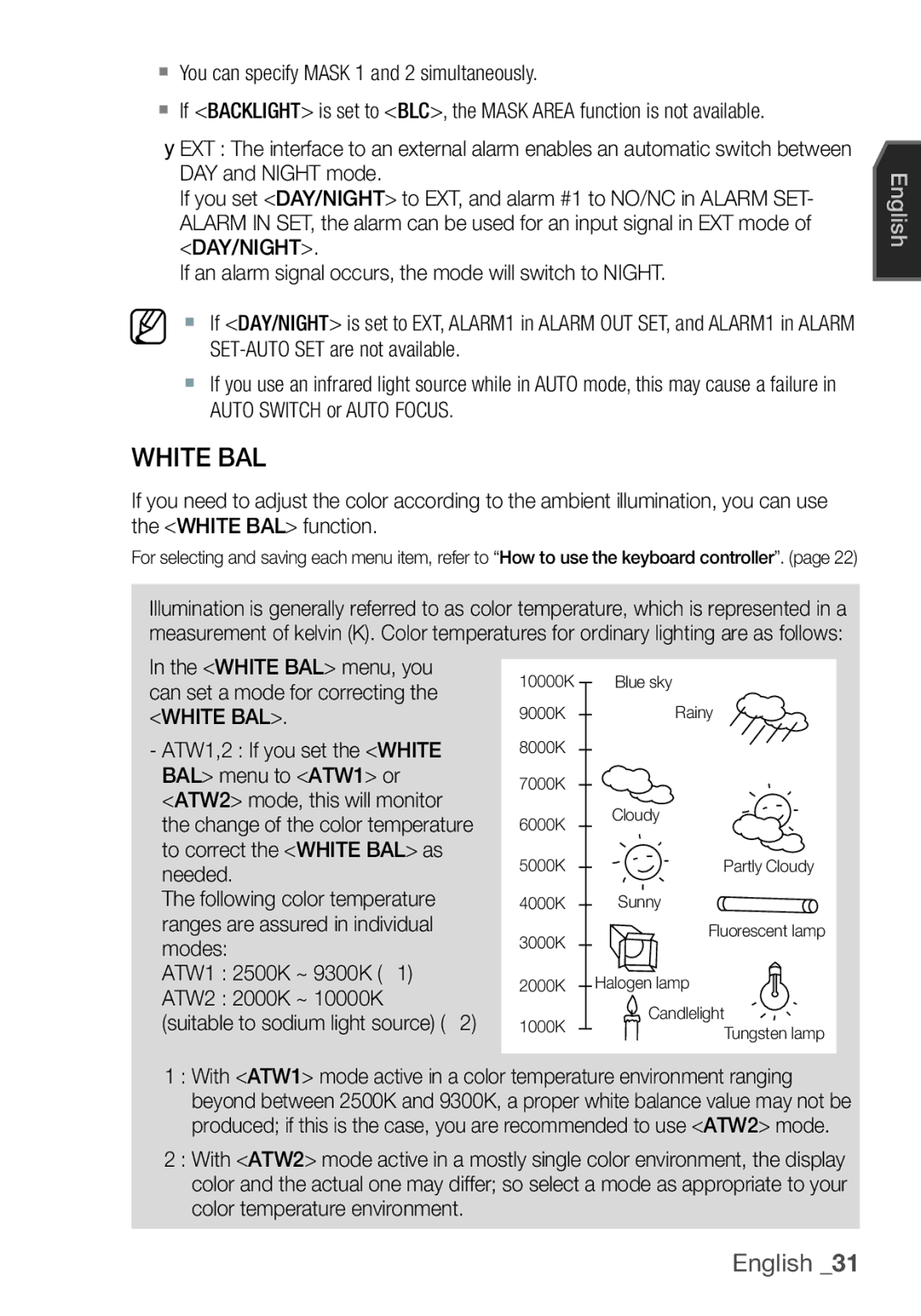 Samsung SCC-C7455P manual White BAL,  You can specify Mask 1 and 2 simultaneously 