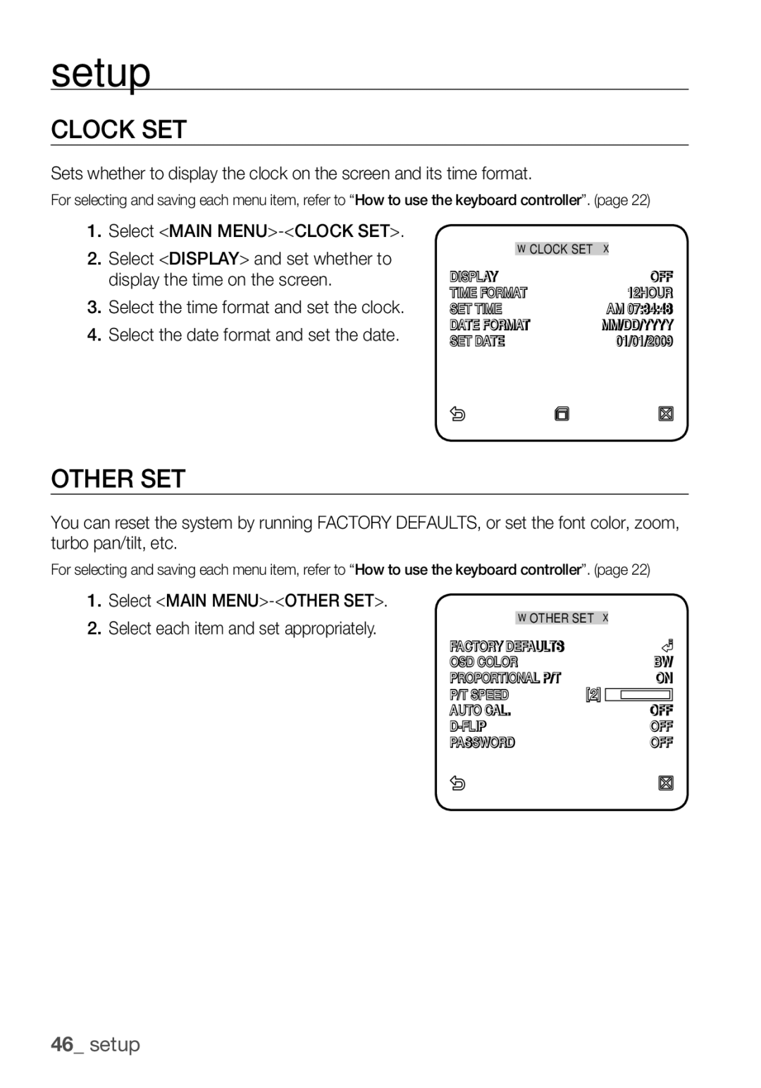 Samsung SCC-C7455P manual Clock SET, Other SET 