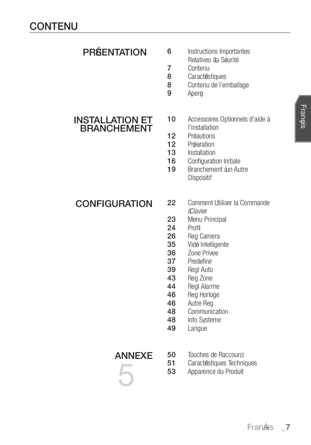 Samsung SCC-C7455P manual Contenu 