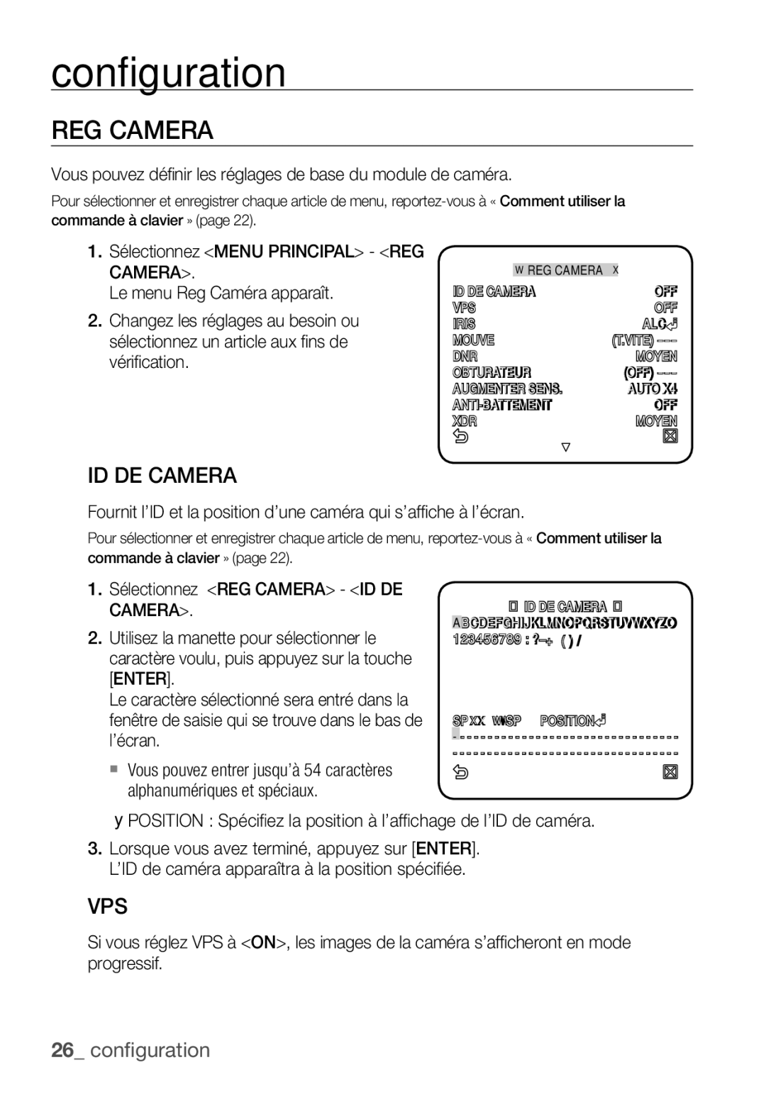 Samsung SCC-C7455P manual REG Camera, ID DE Camera 