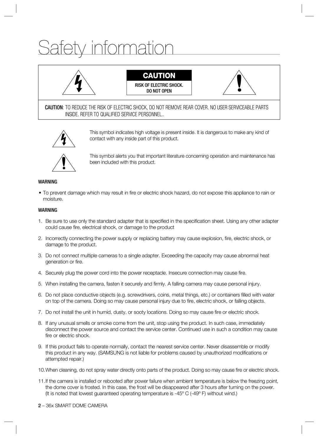 Samsung SCC-C7478 manual Safety information 