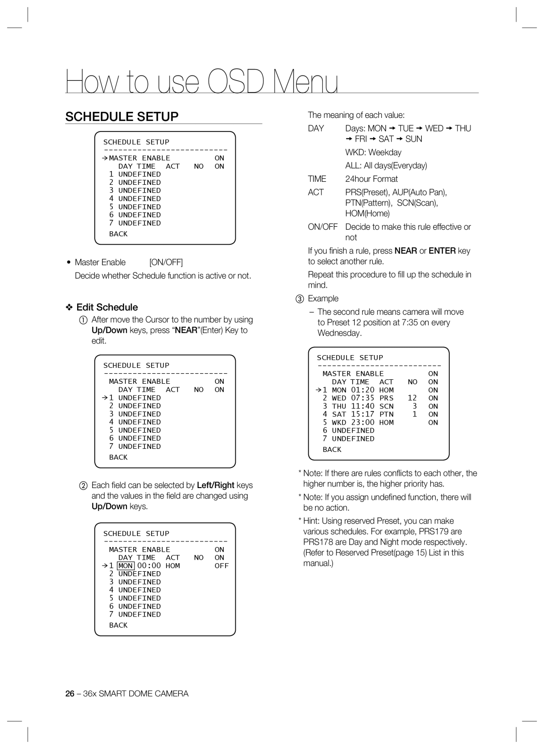 Samsung SCC-C7478 manual Schedule Setup, Edit Schedule 