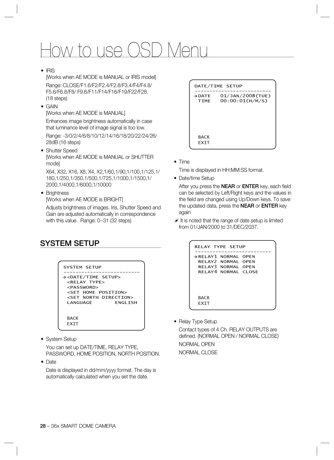 Samsung SCC-C7478 manual System Setup, Iris, Gain, PASSWORD, Home POSITION, North Position 