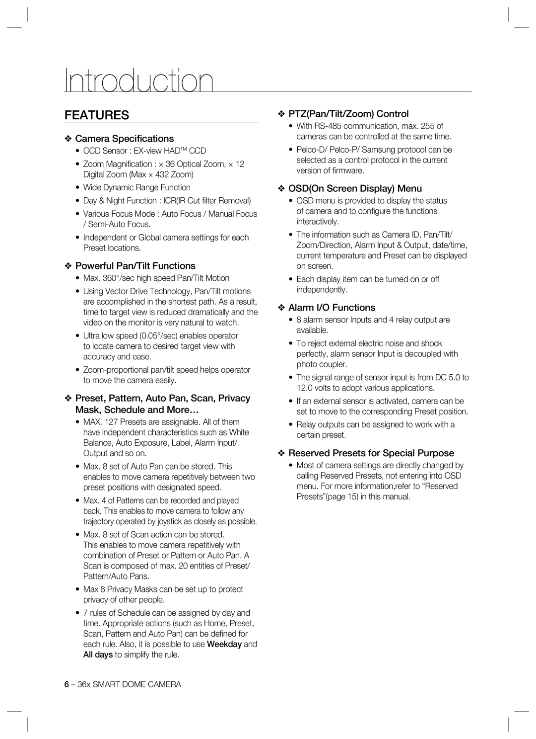 Samsung SCC-C7478 manual Introduction, Features 