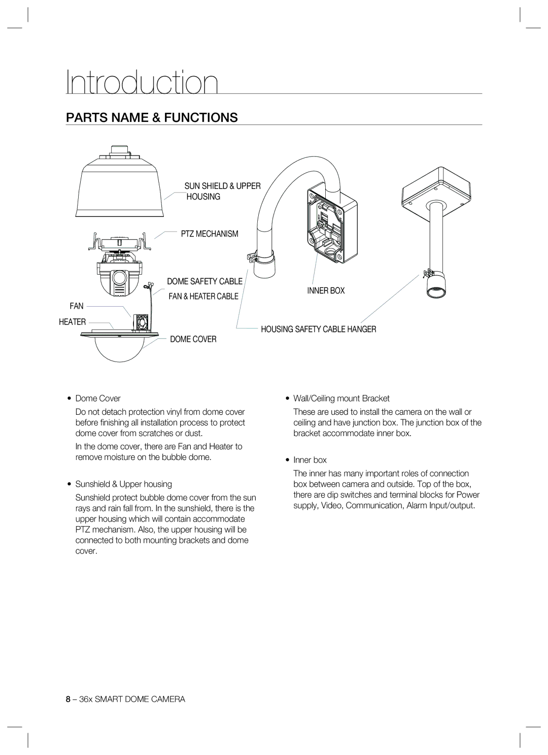 Samsung SCC-C7478 manual Parts Name & Functions, Dome Cover, Inner box 