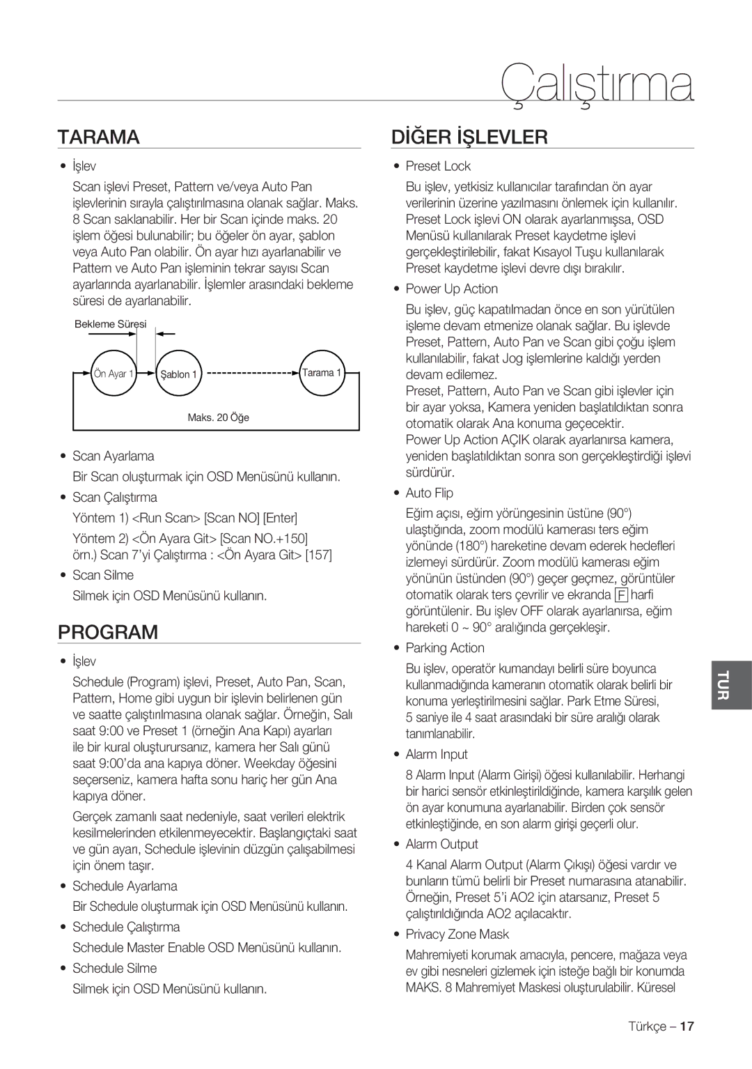 Samsung SCC-C7478P manual Tarama, Dİğer İşlevler, Program 