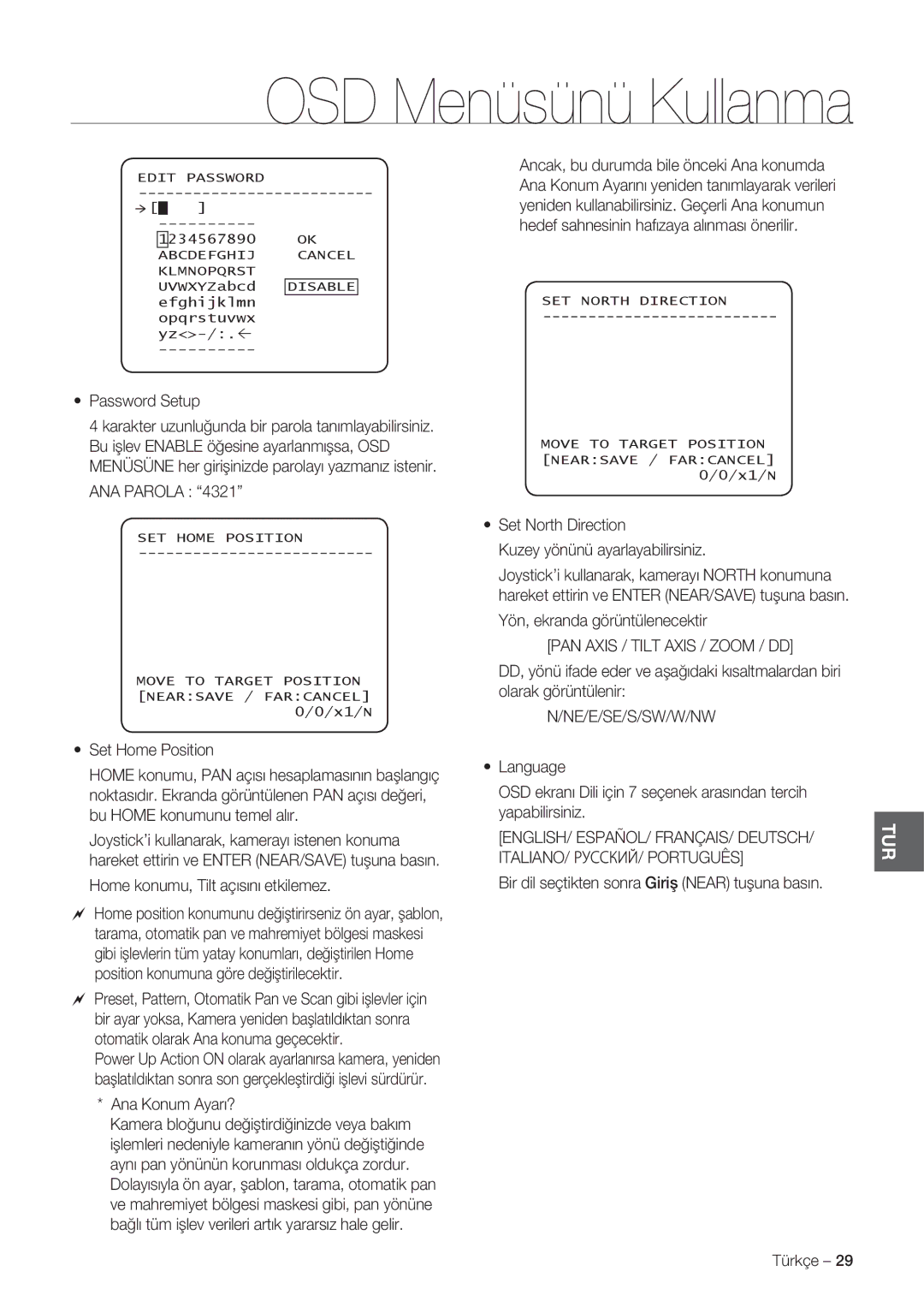 Samsung SCC-C7478P manual Ne/E/Se/S/Sw/W/Nw, ENGLISH/ ESPAÑOL/ FRANÇAIS/ Deutsch, ITALIANO/ РУССКИЙ/ Português 