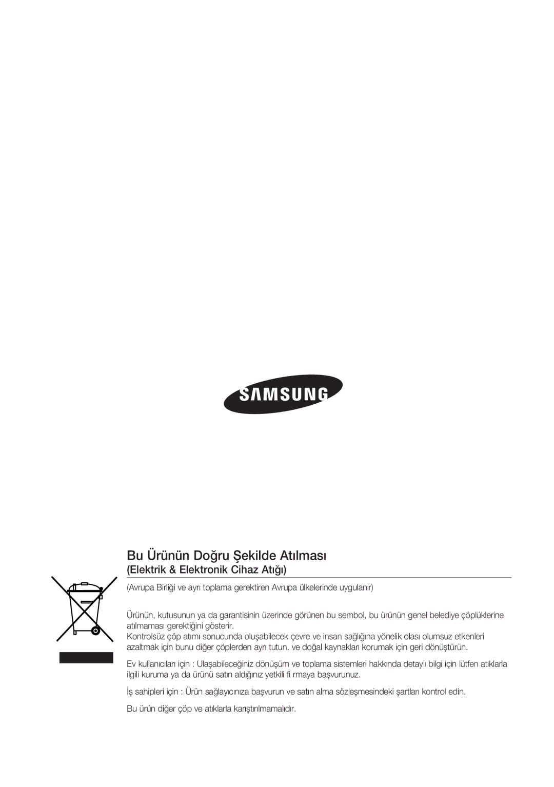 Samsung SCC-C7478P manual Bu Ürünün Doğru Şekilde Atılması, Elektrik & Elektronik Cihaz Atığı 