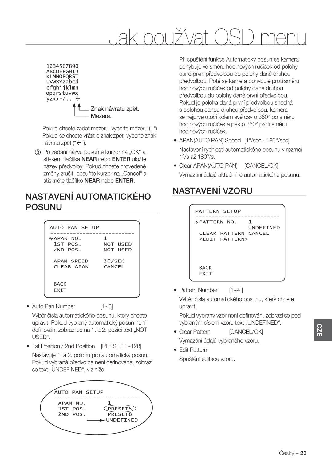 Samsung SCC-C7478P manual Nastavení Automatického Posunu, Nastavení Vzoru 