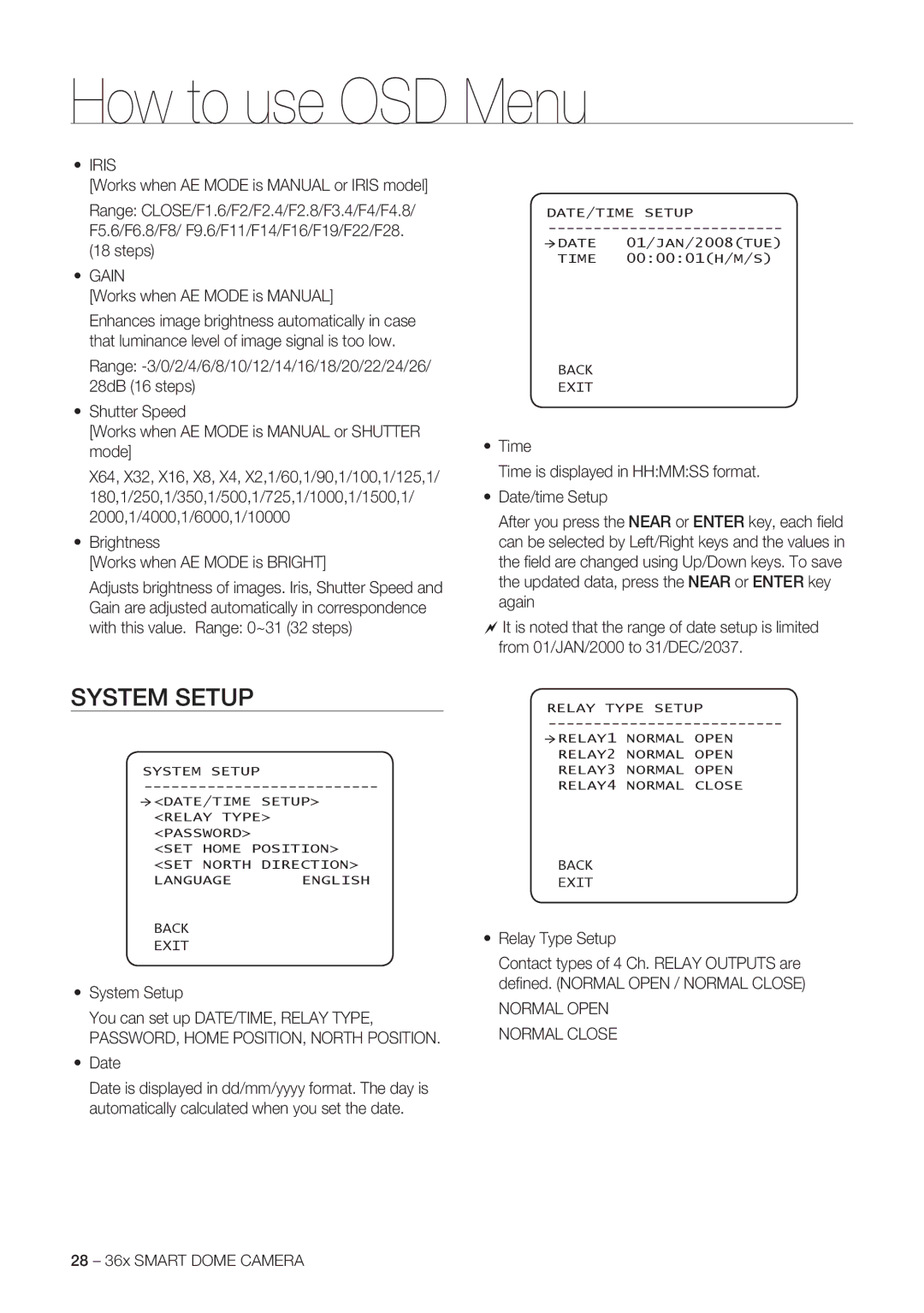 Samsung SCC-C7478P manual System Setup, Iris, Gain, PASSWORD, Home POSITION, North Position 