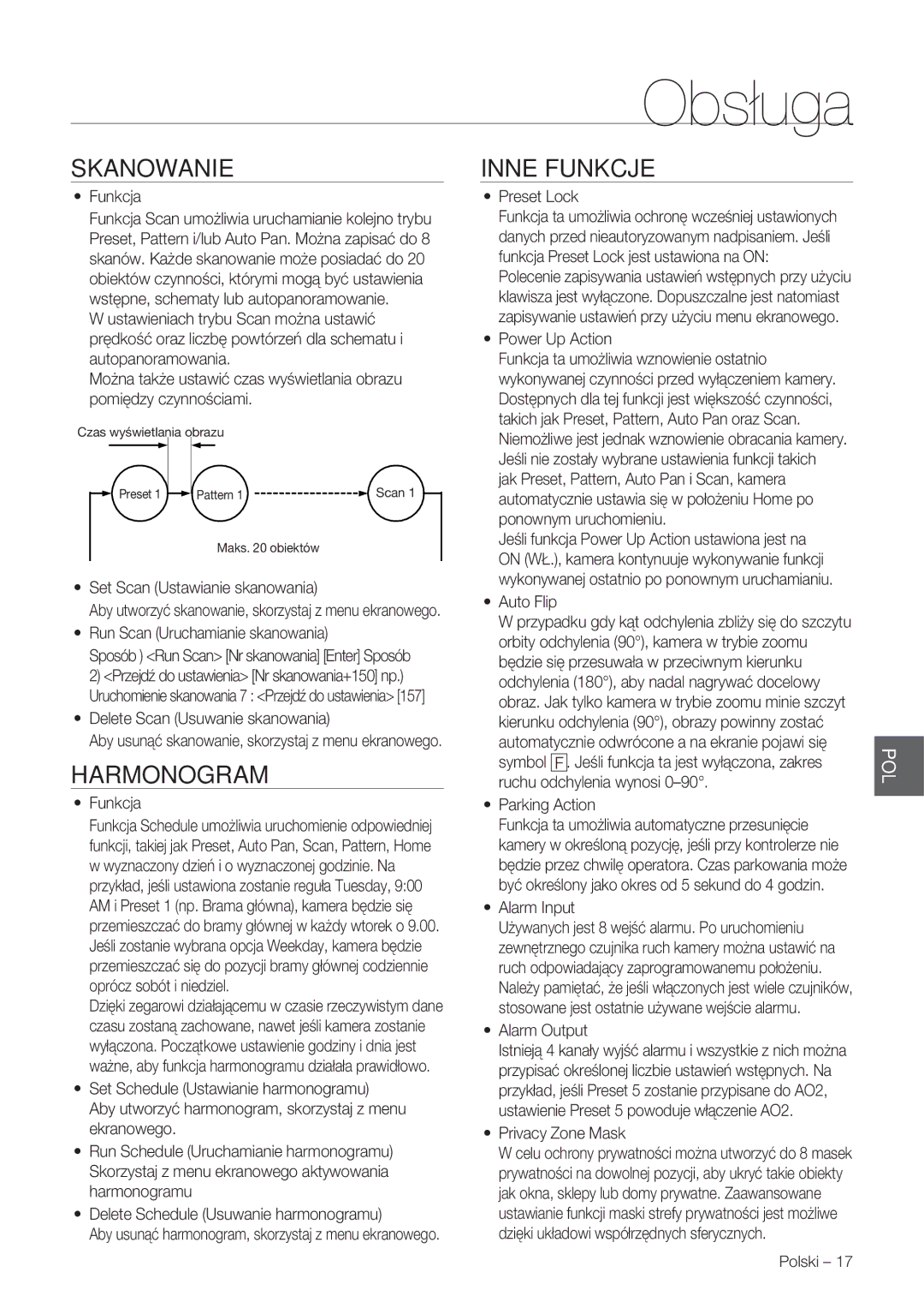 Samsung SCC-C7478P manual Skanowanie, Harmonogram, Inne Funkcje 