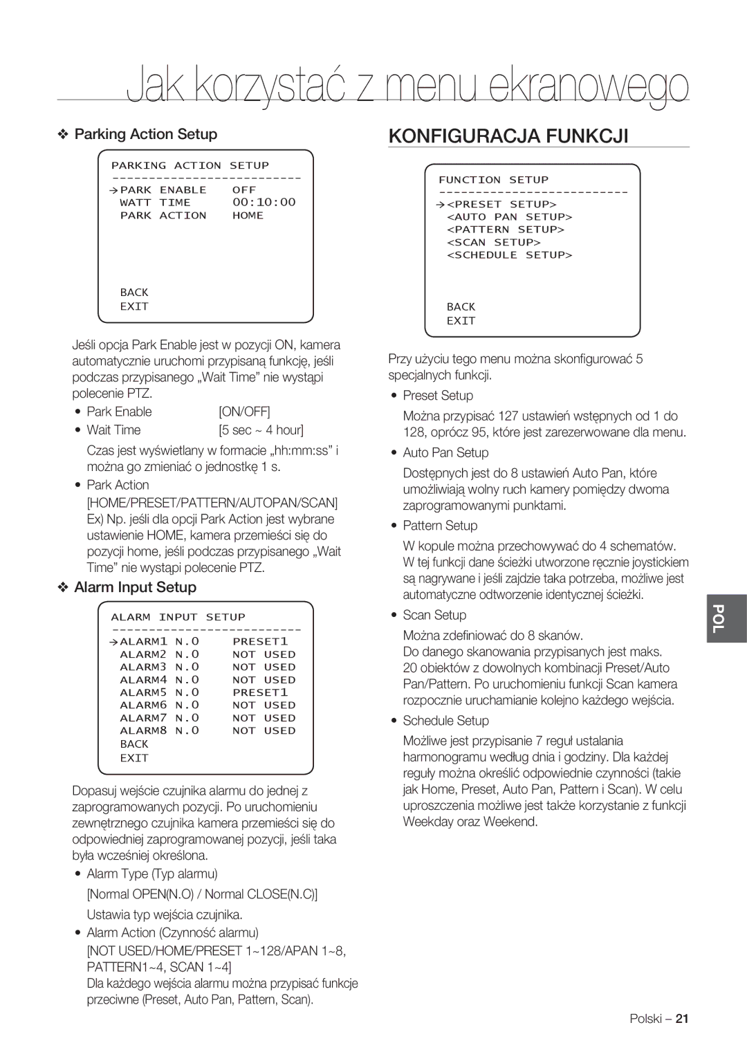 Samsung SCC-C7478P manual Konfiguracja Funkcji 