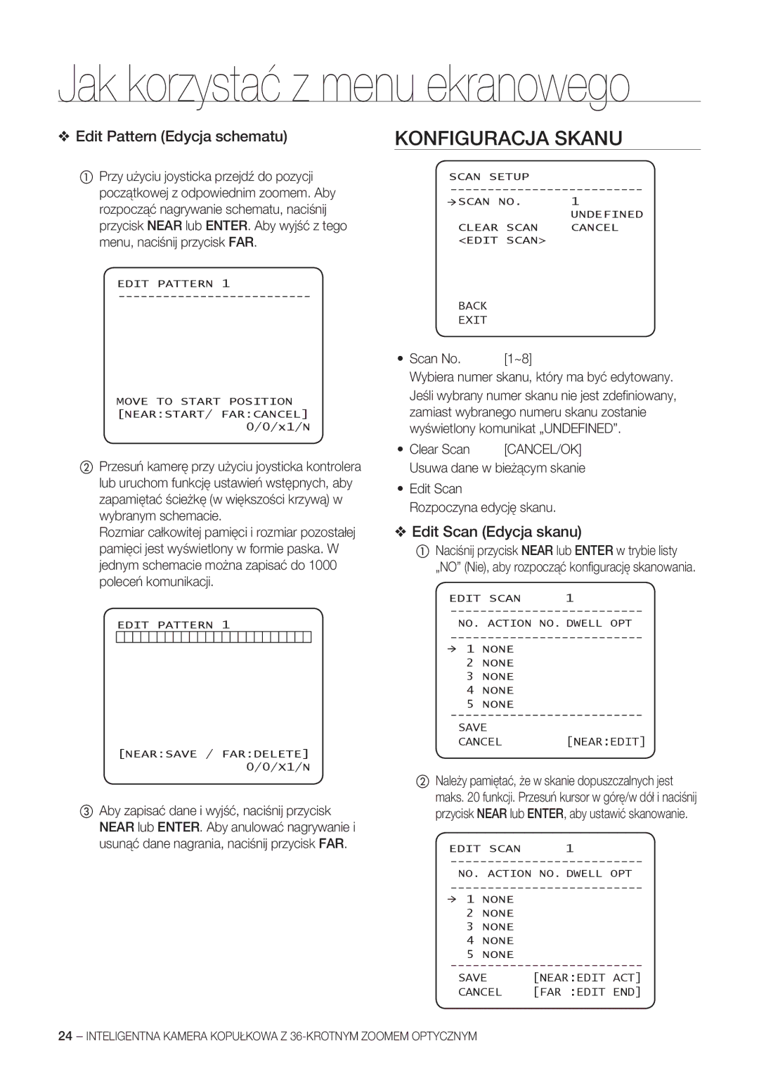 Samsung SCC-C7478P manual Konfiguracja Skanu, Edit Pattern Edycja schematu, Edit Scan Edycja skanu, Scan No 