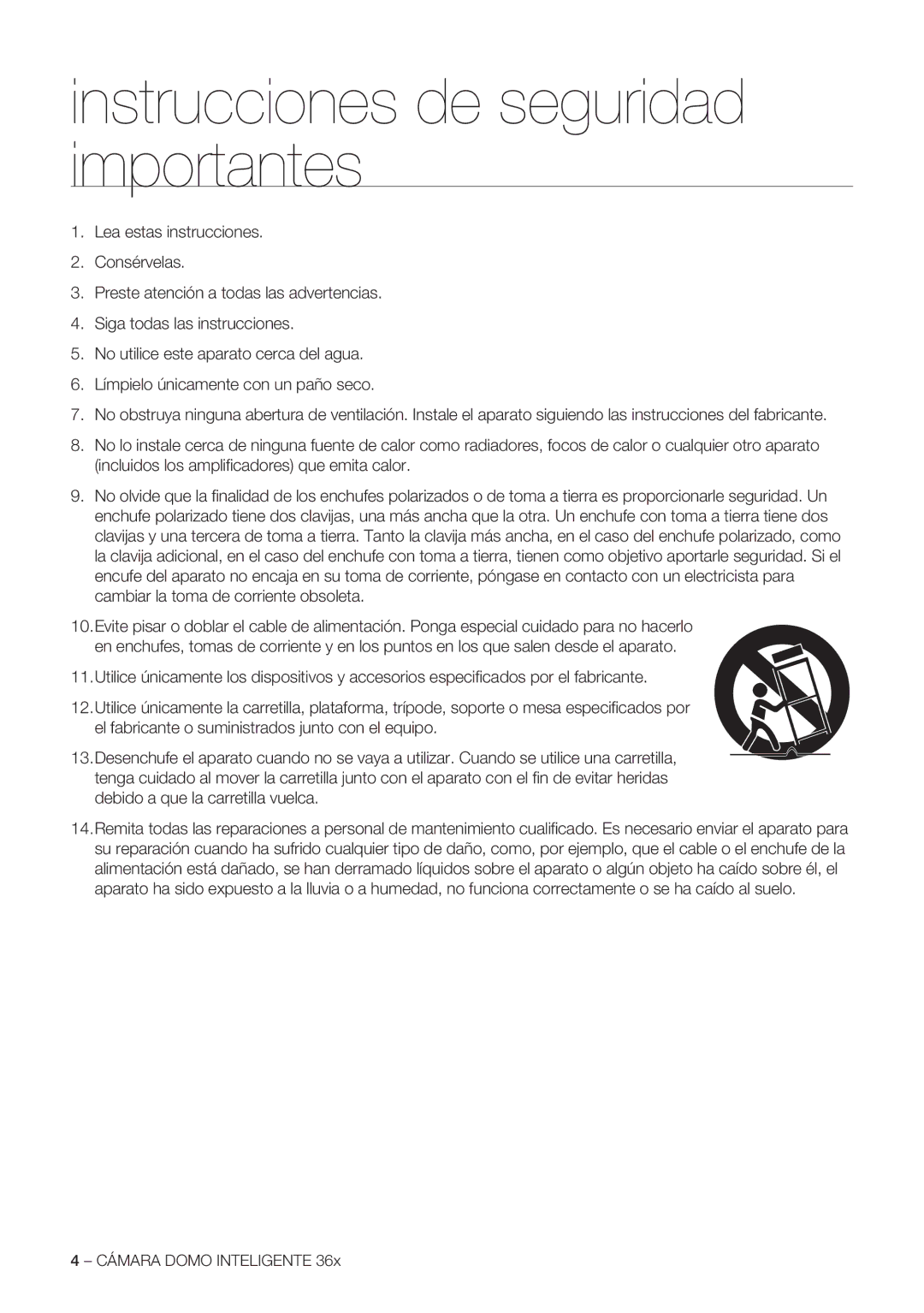 Samsung SCC-C7478P manual Instrucciones de seguridad importantes 