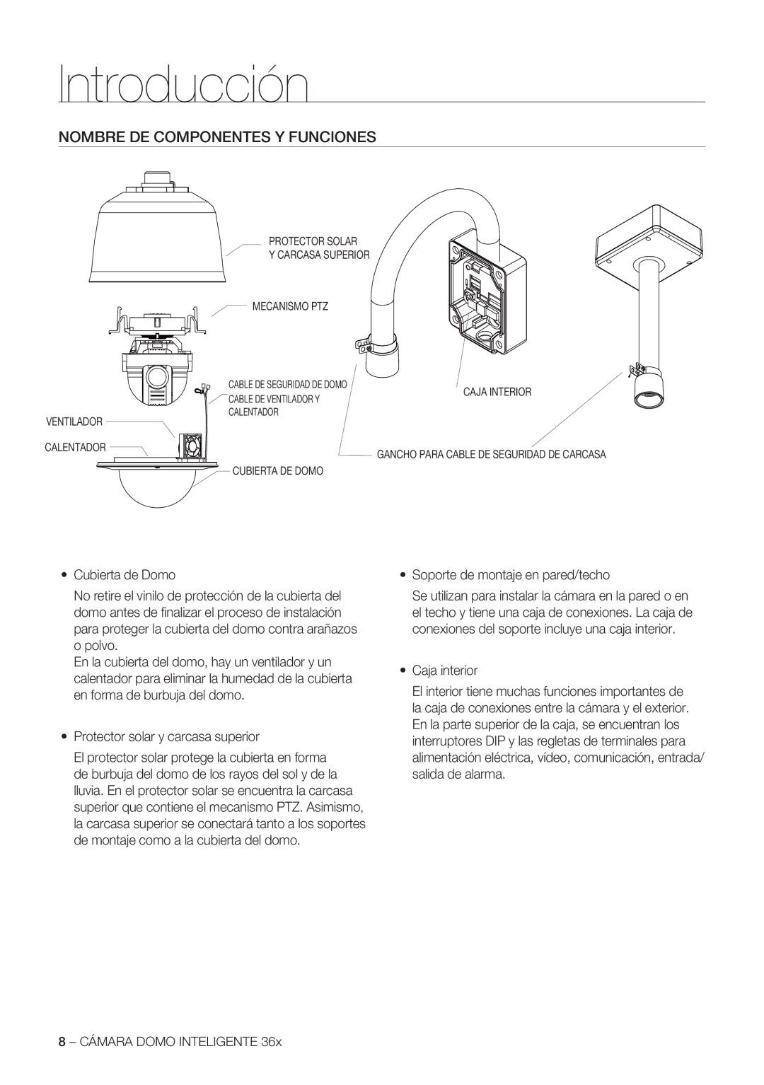 Samsung SCC-C7478P manual Soporte de montaje en pared/techo, Caja interior 