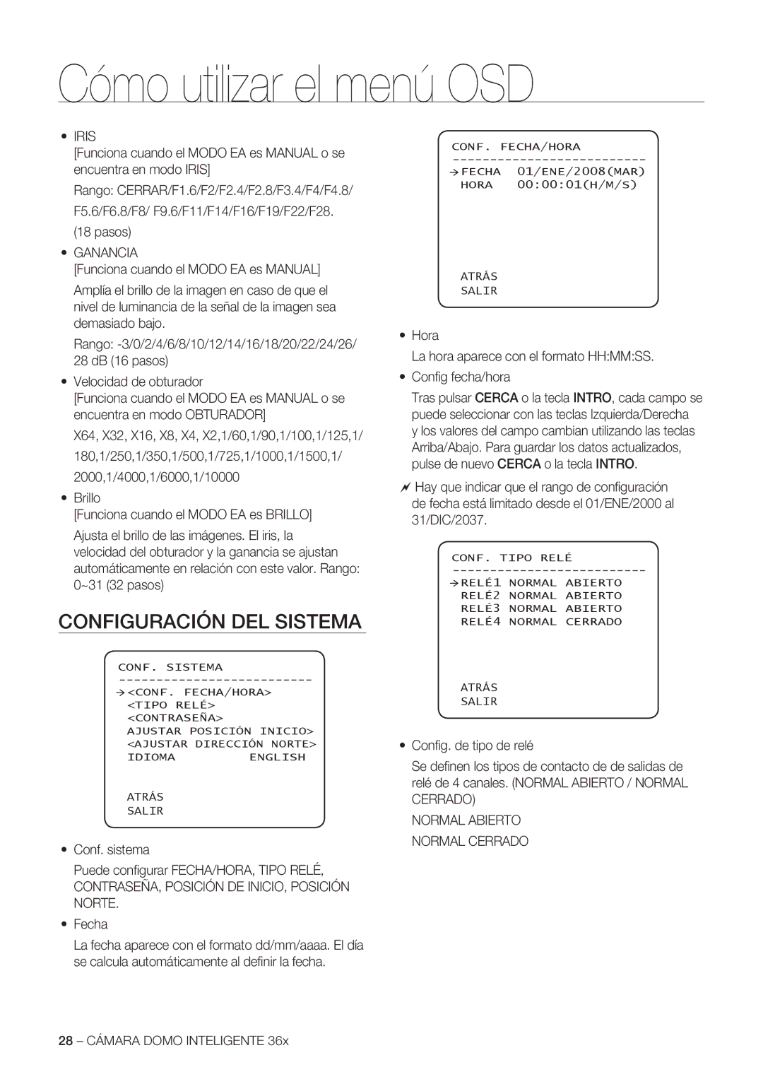 Samsung SCC-C7478P manual Configuración DEL Sistema, Ganancia, CONTRASEÑA, Posición DE INICIO, Posición Norte 