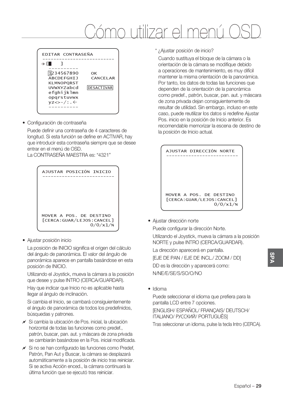 Samsung SCC-C7478P manual EJE DE PAN / EJE DE INCL./ Zoom / DD 