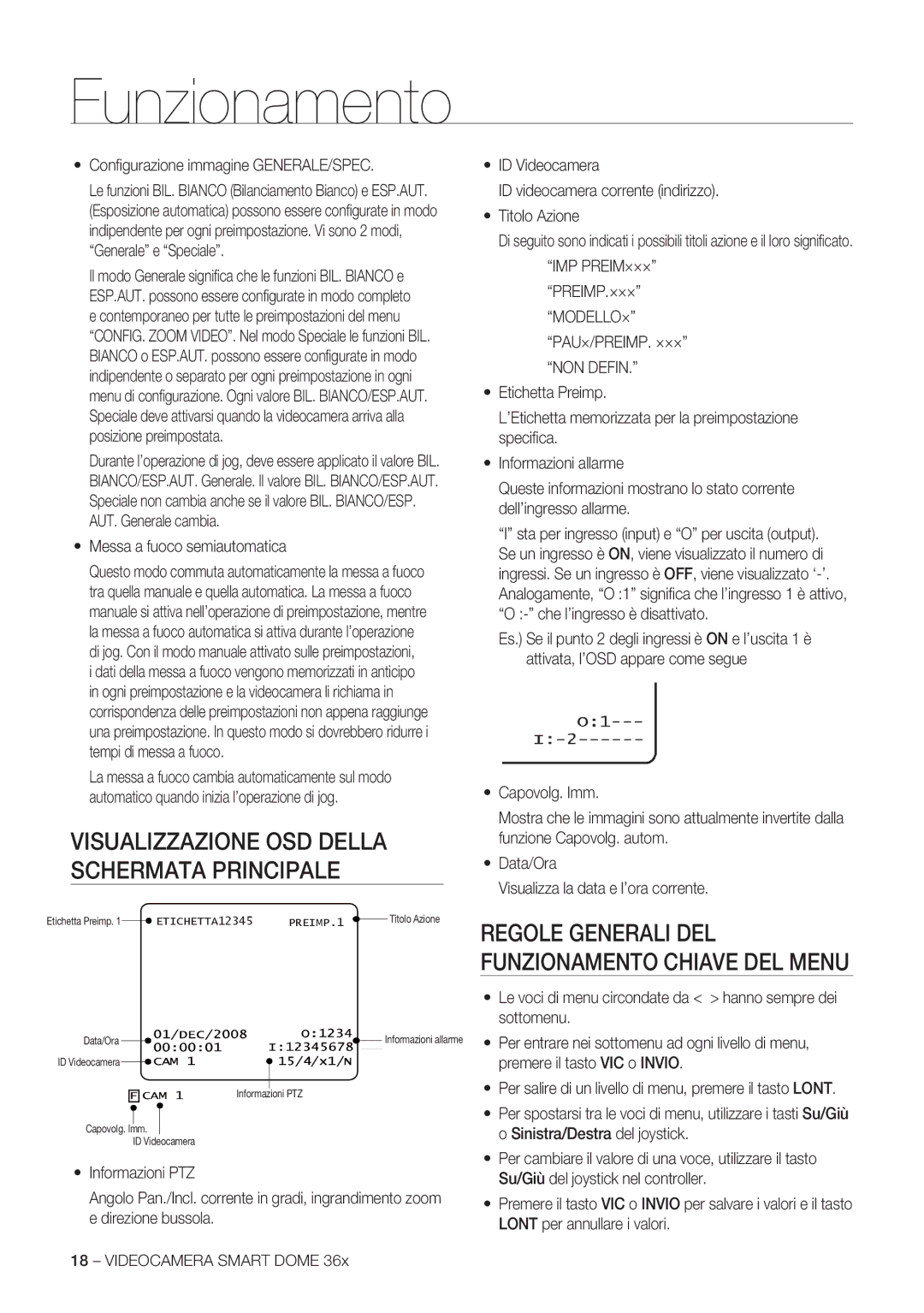 Samsung SCC-C7478P Conﬁ gurazione immagine GENERALE/SPEC, AUT. Generale cambia Messa a fuoco semiautomatica, NON Defin 